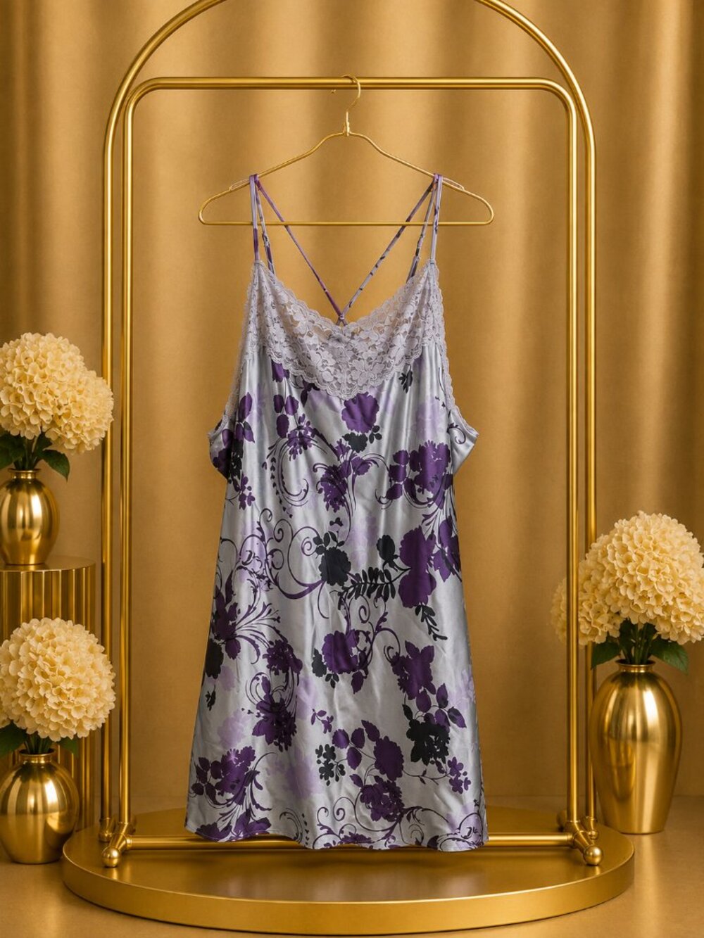 Vintage Y2K Satin Floral Lace Chemise Slip Dress Purple Plus Size 5X Amoureuse